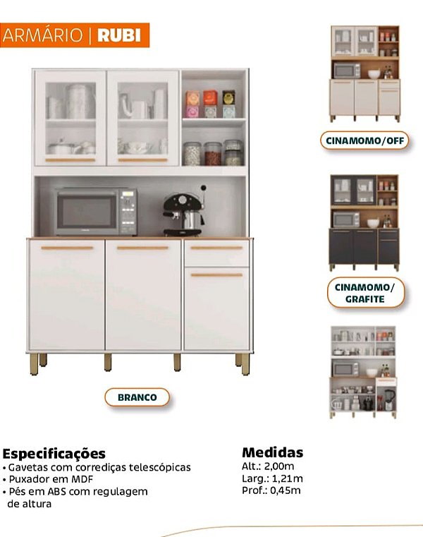 Armário Rubi Branco para Cozinha 2m de altura