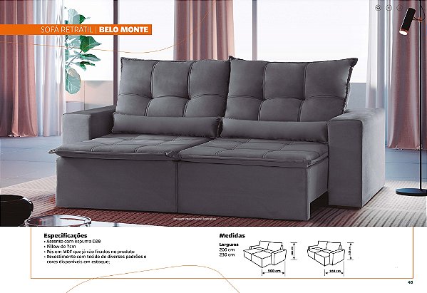 sofá retratil belo belo monte assento de pilow 7 cm tensidade D28 tamanho 200cm