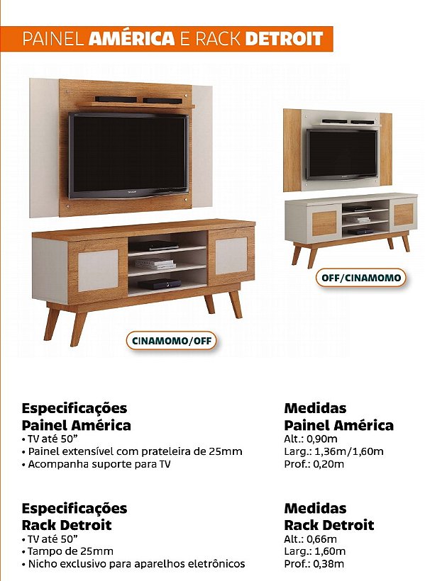Painel América com Rack Detroit Cinamomo Off