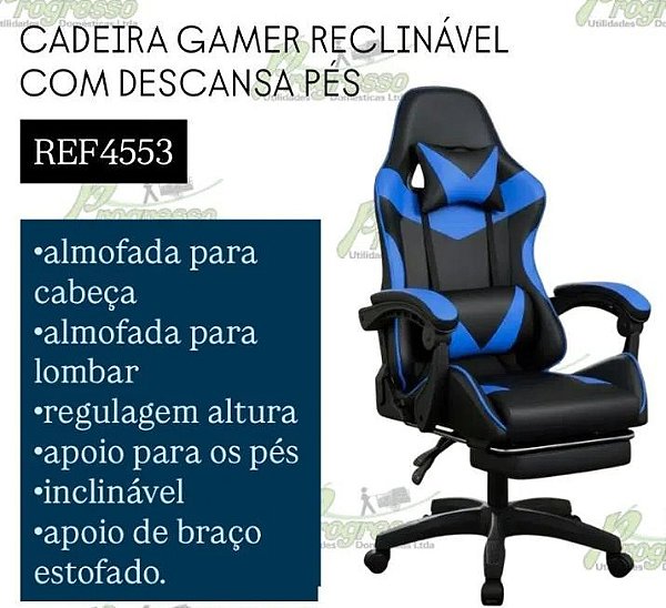 Cadeira Gamer Reclinável com Descanso de Pés