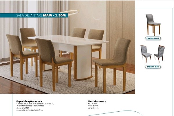 Sala de Jantar Maia com 6 Cadeiras Bella