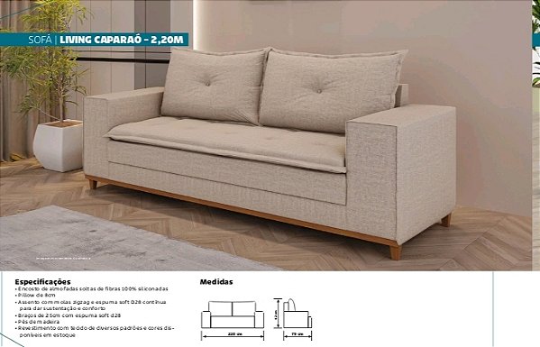 Sofá Living Caparaó 220cm