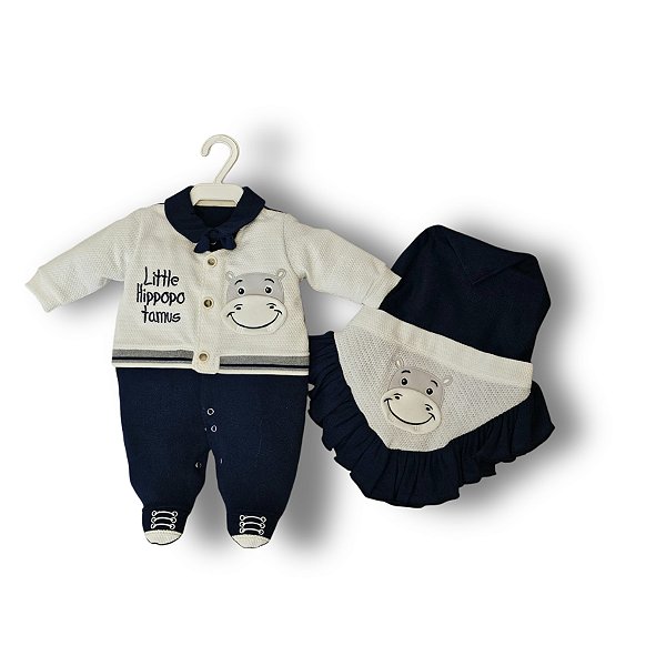 Saída Maternidade Luxo Azul 100% Algodão Recém Nascido