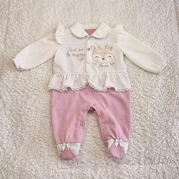 Macacão Bebê Menina - Lilás Bordado - 100% Suedine Luxo