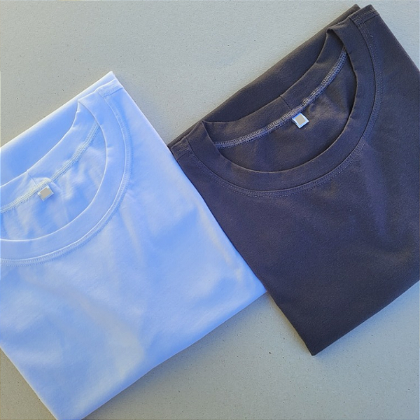 Kit Favoritas-Grafite e Branca-Duas Blusas Básicas Lisas Femininas Algodão