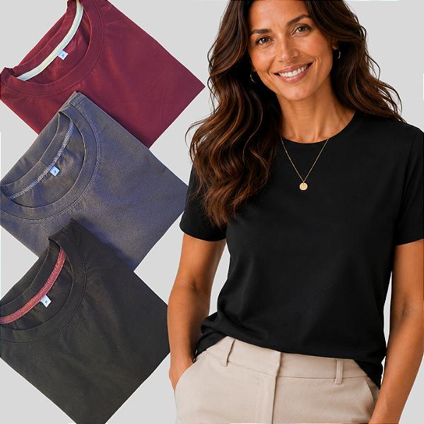 Trio Noturno-Preta,Grafite e Marsala-Blusas Básicas Femininas Algodão