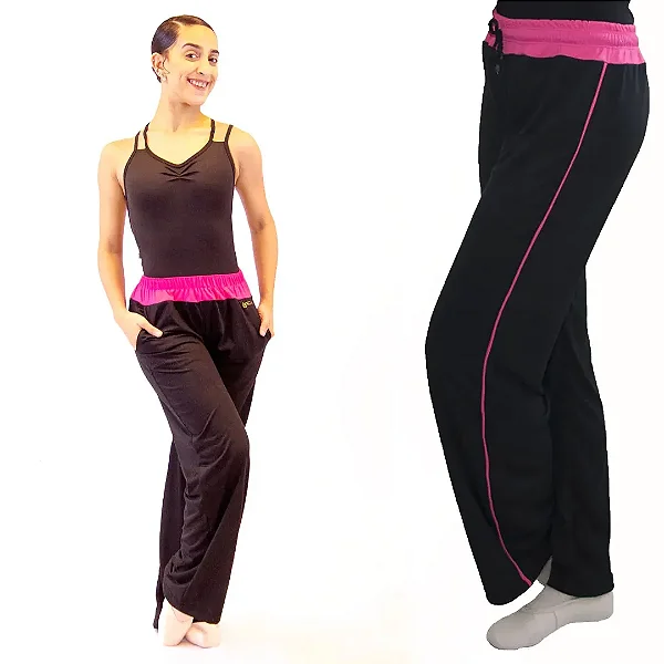 Calça friso lateral e bolsos