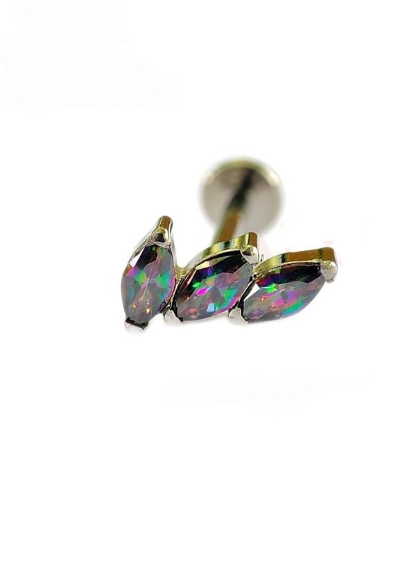 Labret Folhas Zircônia Fruta Cor Escura