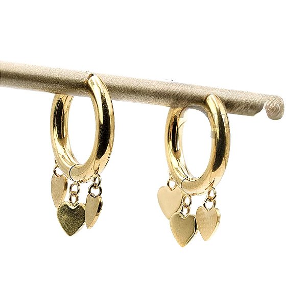 Brinco Argola 3 Corações PVD