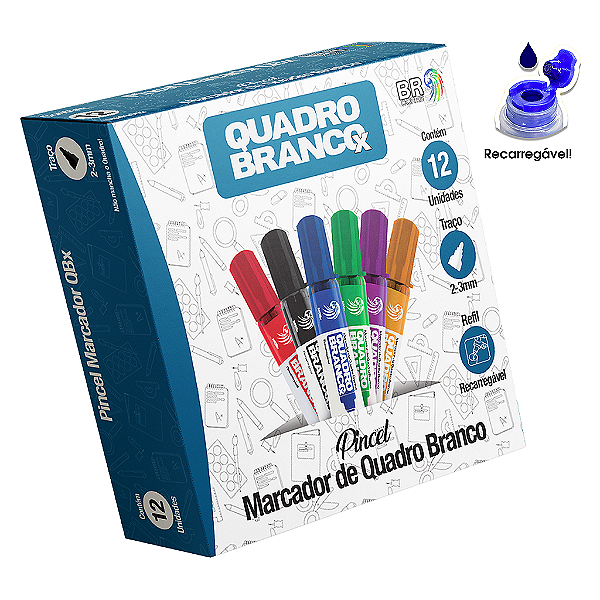 Caixa 12 un. Pincel Marcador de Quadro Branco BRcores - mQBX