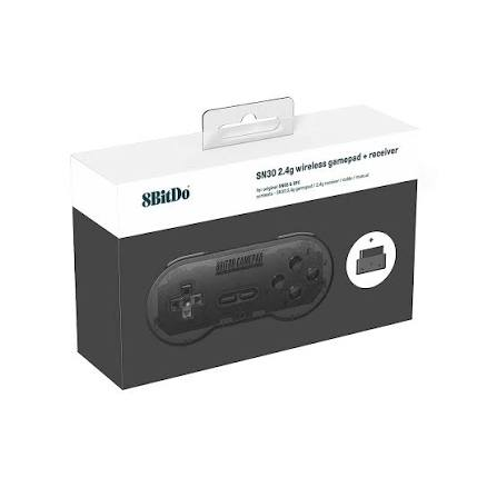 8BITDO SN.30 2.4G WIRELESS GAMEPAD+ RECEIVER (PRETO TRANSPARENTE) SNES/SFC - LACRADO