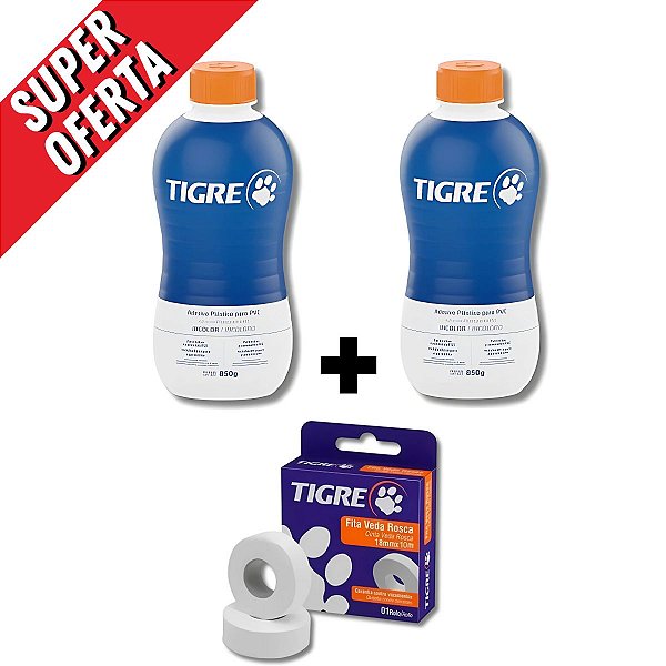 Kit 2x Adesivo Tigre 850g + Ganhe 1 Fita Veda Rosca