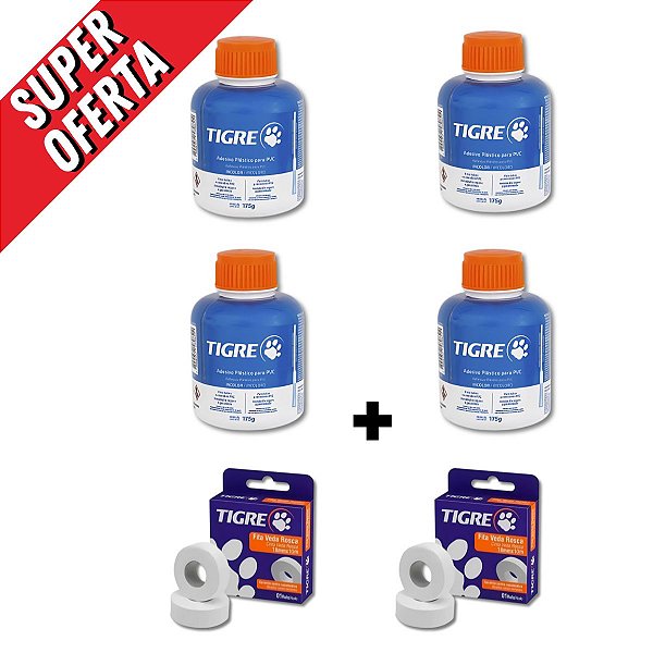 Kit 4x Adesivos Tigre 175g + Ganhe 2 Fitas Veda Rosca