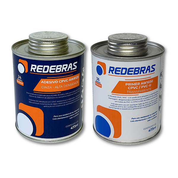 Adesivo Cola Industrial Cpvc + Primer Redebras 473ml - Kit Cola + Primer