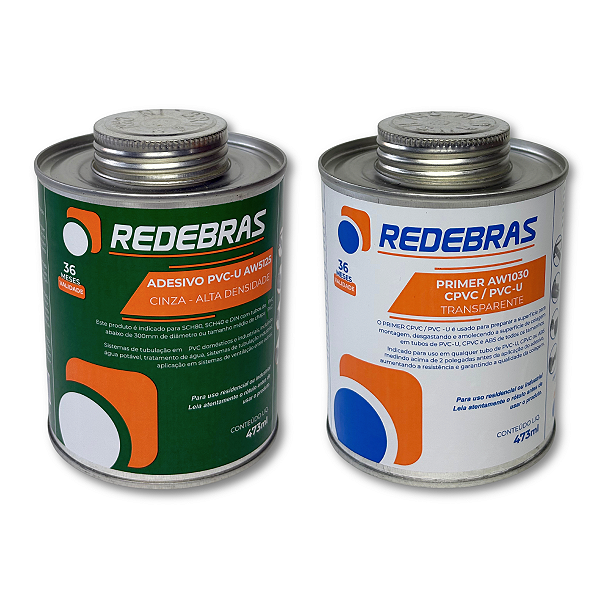 Kit Adesivo Cola Industrial Pvc-u + Primer Redebras 473ml - Kit Cola + Adesivo