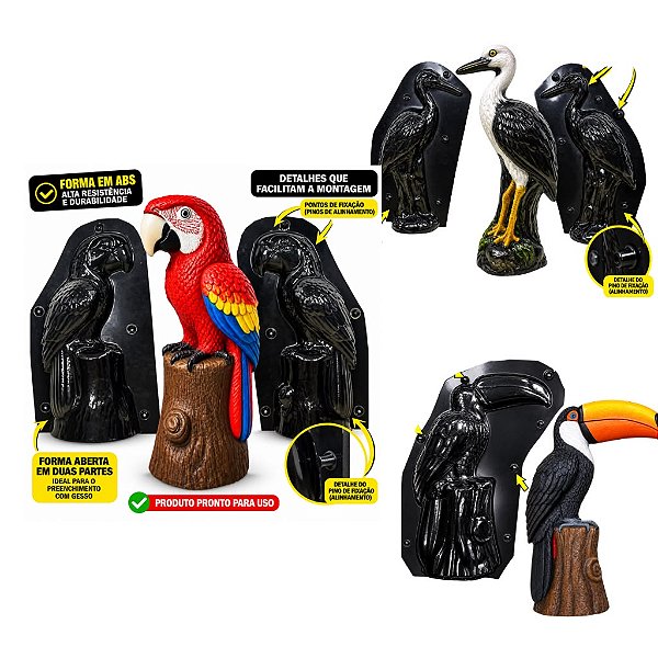 KIT 3 FORMAS ARARA TUCANO GARÇA NO TRONCO