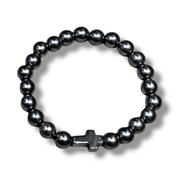 Pulseira Pedra Hematita com Cruz – Coleção Nathan Vintage