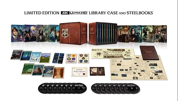 Harry Potter - Edição Limitada  de 25 Anos Coleção Completa 8 Filmes - Steelbook Library Case (4K UHD + Blu-ray + Digital, 2001-2011) - US -Dublado e Legendado