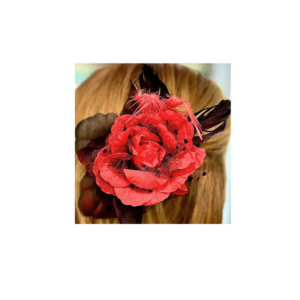 Rosa Vermelha com Preto para Cabelo ou Broche