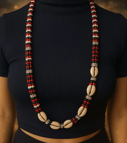 Guia Chicote Mesclada Preto, Vermelho e Branco com Búzios