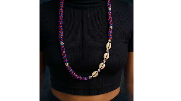 Guia Chicote Azul Escuro e Vermelho com Búzios