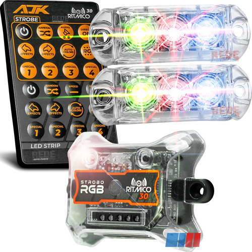 Par De Led Farol Strobo Ajk Rgb 6w 3.0 Automotivo Caixa Bob