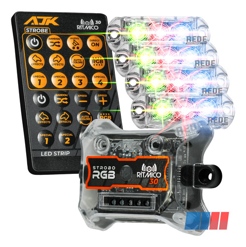 Strobo Automotivo Ajk 12 Faróis Rgb Com Controle Central 3.0
