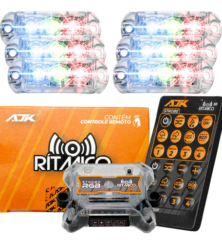 Strobo Automotivo Car Ajk 6 Faróis Rgb Com Controle Rítmico