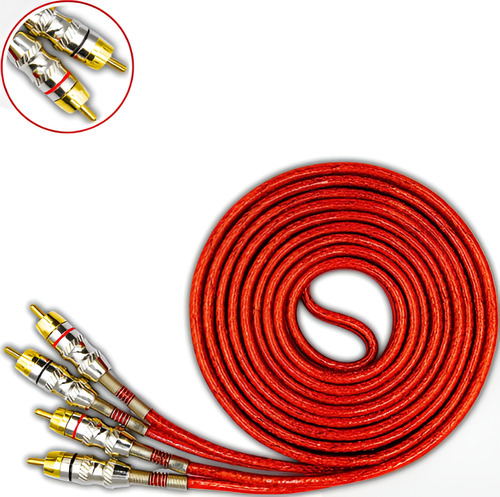 Cabo Rca 1 Metro Vermelho Tripla Blindagem Blindado Ouro