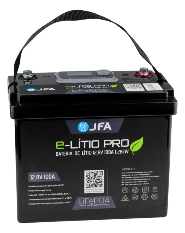 Bateria JFA E-Lítio Pro LiFePO4 12V 100Ah com Bluetooth e BMS