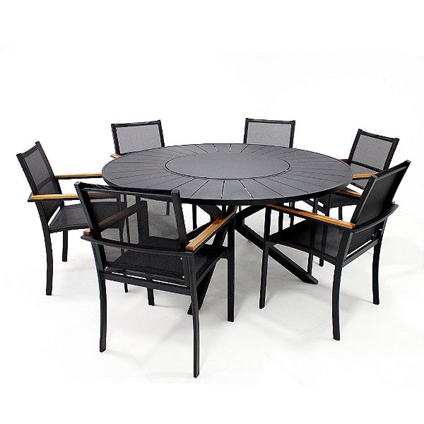 Jogo de Mesa de 1,60m Mesa Pétala com Giro e 6 Cadeiras Perpétua