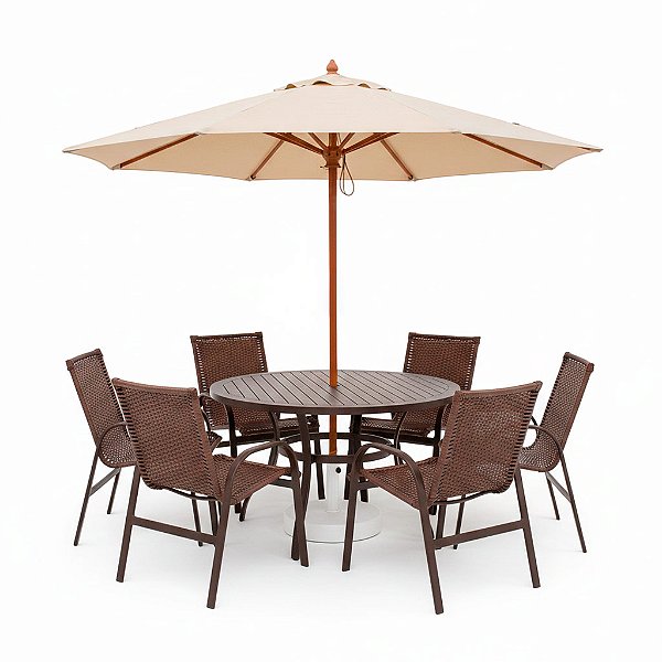 Conjunto de mesa Aspen com 6 Poltronas e Ombrelone