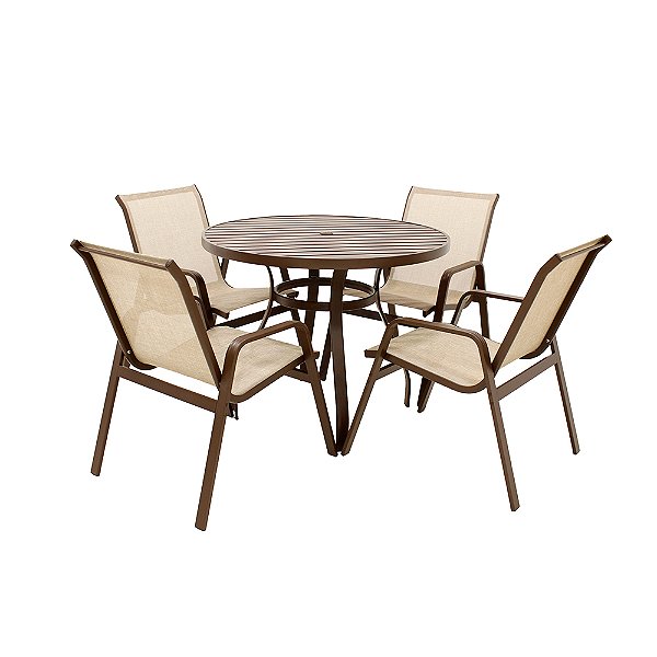 Conjunto de mesa Lótus Tampo Ripado e 4 Poltronas