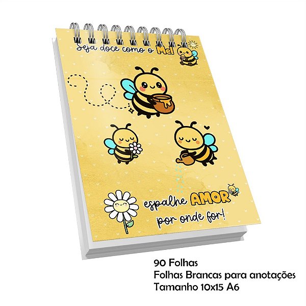 Bloquinho c/90 Folhas Brancas  - Jaleco - Capa Dura Anotações - Lembrancinhas Tamanho A6 - Abelinhas