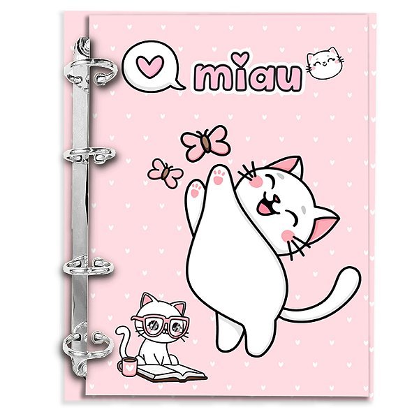 Fichário Gatinha Colegial 80 folhas | Miolo 90g (pautado/quad/pontilhado)