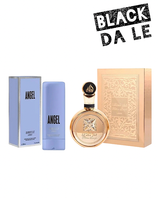 Combo Fakhar Gold Extrait Eau de Parfum Lattafa - 100ml + Hidratante Angel Isabelle - 200ml