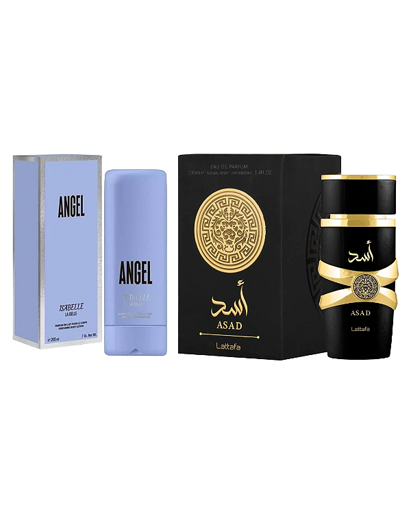 Combo Asad Eau de Parfum Lattafa - 100ml + Hidratante Angel Isabelle - 200ml - Masculino