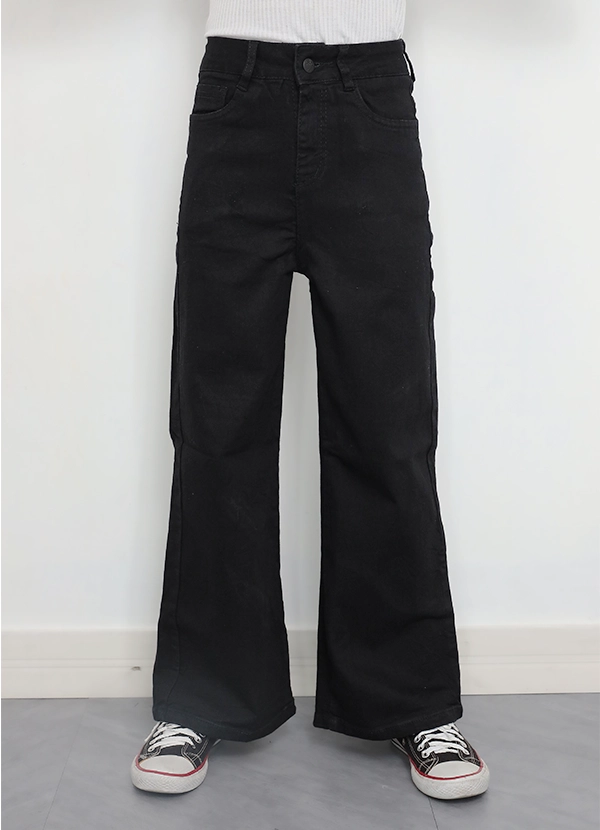 Calça Wide Leg Preta Feminina Juvenil com Elastano MMS Store