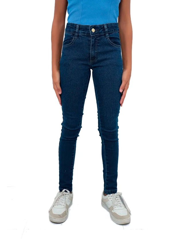 Calça Skinny Jeans Feminina Juvenil Azul Escuro Cintura Alta MMS STORE