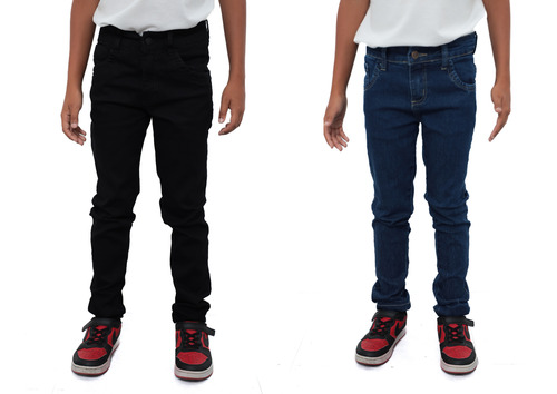 Kit Calça Masculina Skinny Juvenil Preta E Jeans Premium