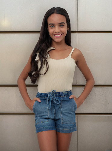 Shorts Feminino Infantil Com Elastano Elástico Na Cintura