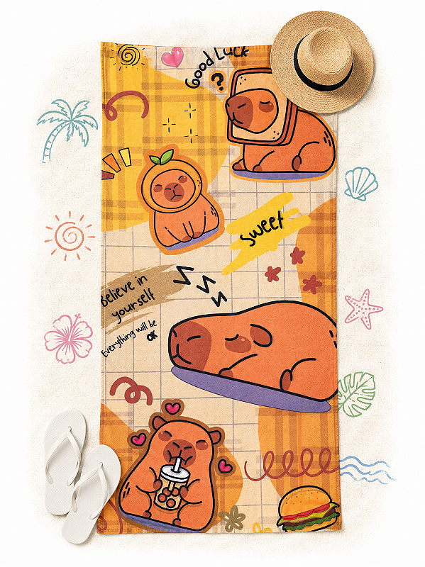 Toalha de Praia Capivara Coração 70 x 140 cm 200 g/m²