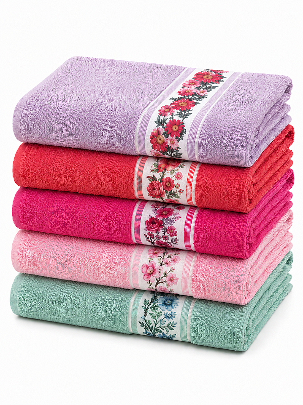 Kit 5 Toalhas de Banho Floral 70 x 120 cm 100% Algodão