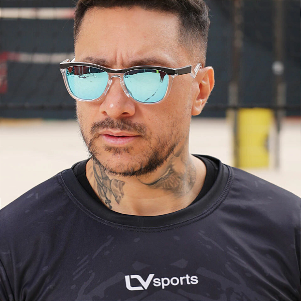 ÓCULOS DE SOL IBIZA PRETO CRISTAL COM AZUL ESPELHADO