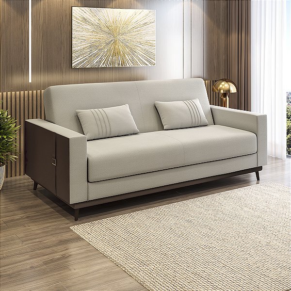 Sofá-cama Strauss Conforto Premium Com 3 Lugares Em Linho Cor Marrom/Areia