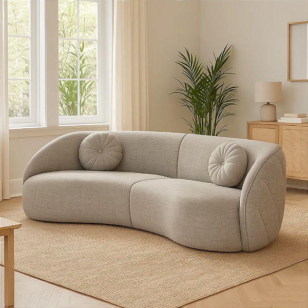 Sofá Ravel Decorativo Descanso Aconchego Em Tecido Linho Bege Perolizado