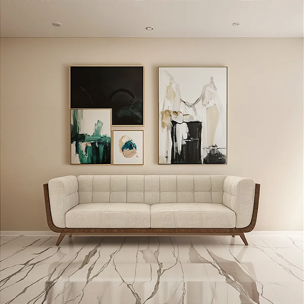 Sofá Vivaldi Decorativo Conforto E 3 Assentos Tecido Veludo Marrom/Bege