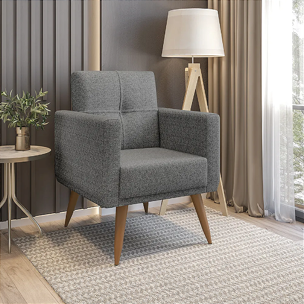 Poltrona Paganini Conforto Aconchego Em Linho Com Pés Palito