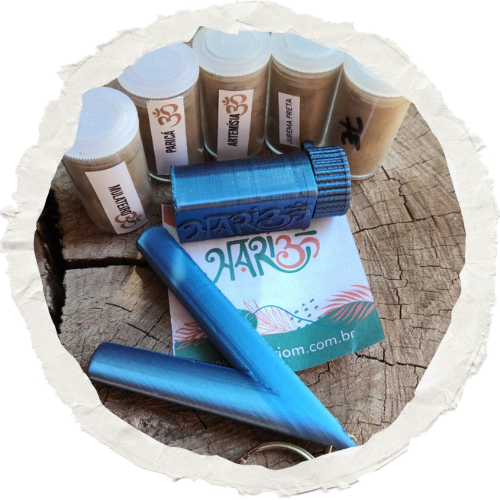 Kit Experiência - 5 Rapés indígena + Kuripe + Porta Rapé impressão 3D