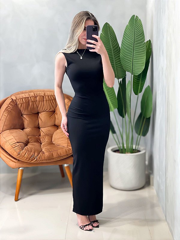 Vestido Longo em Ribana Regata Costas Nua Ref. 1671